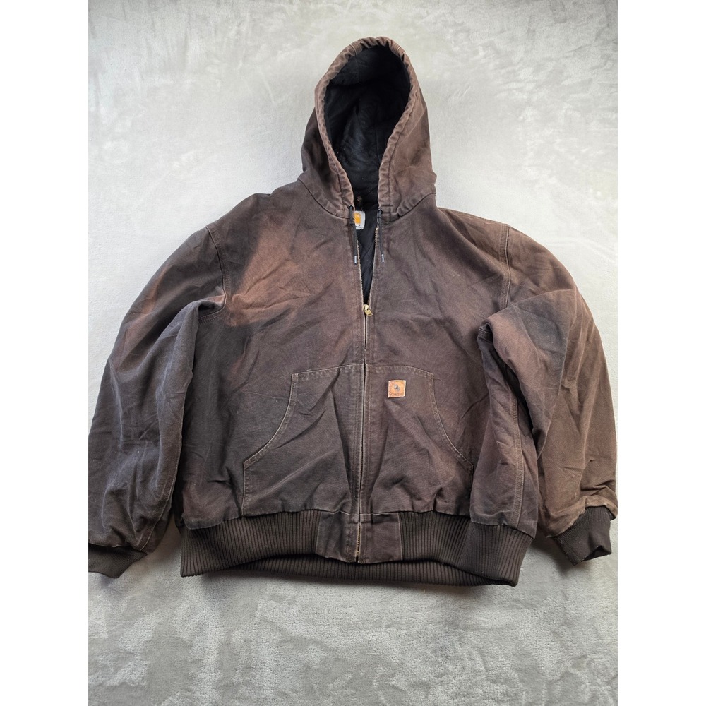 Carhartt Active Jacket J130 DKB Mens 2XL Dark Brown Canvas Lined Workwear Faded